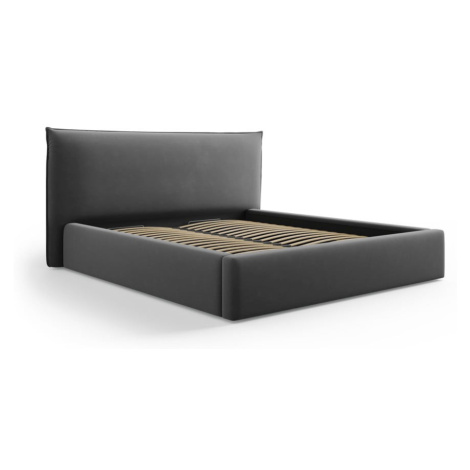 Tmavosivá čalúnená dvojlôžková posteľ s úložným priestorom a roštom 180x200 cm Elio – Milo Casa