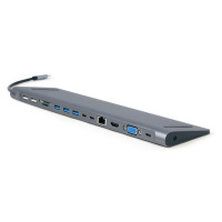 Gembird USB-C 9v1 multiport USB + HDMI + VGA + PD + čítačka kariet + LAN + audio