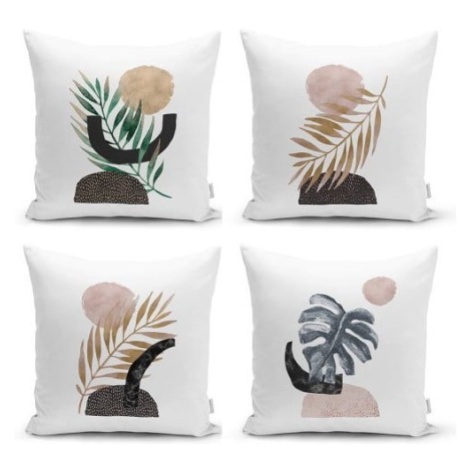 Súprava 4 dekoratívnych obliečok na vankúše Minimalist Cushion Covers Geometric Leaf, 45 x 45 cm