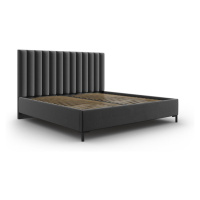 Tmavosivá čalúnená dvojlôžková posteľ s úložným priestorom s roštom 160x200 cm Casey – Mazzini B