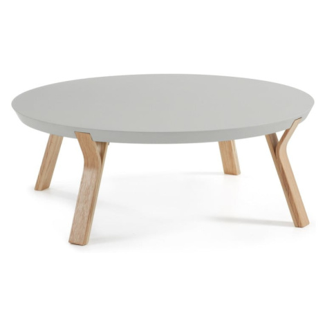 Svetlosivý konferenčný stolík s nohami z jaseňového dreva Kave Home Solid, Ø 90 cm