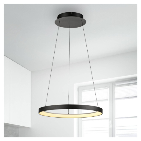 Paul Neuhaus LED závesná lampa Hoop, čierna, Ø 57 cm. Železo