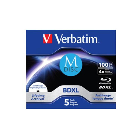 Verbatim MDISC, Lifetime archival BDXL, 100GB, jewel box, 43834, 4x, 5-pack