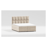 Bielo-krémová čalúnená dvojlôžková posteľ s úložným priestorom 160x200 cm Flip – Ropez