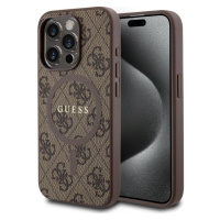 Guess PU Leather 4G Colored Ring MagSafe Zadný Kryt pre iPhone 15 Pro Brown