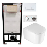 DEANTE Podstavný rám, pre závesné WC misy + SLIM tlačidlo bílé  + WC DEANTE Jasmin so sedadlom R