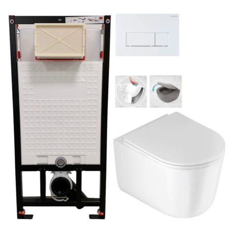 DEANTE Podstavný rám, pre závesné WC misy + SLIM tlačidlo bílé  + WC DEANTE Jasmin so sedadlom R