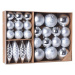 Kinekus Strieborné vianočné gule, cencúle / šišky, plastové, sada 31 ks, biela-strieborná