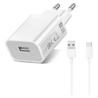 Sieťový nabíjací adaptér, 10 W, zásuvka USB, kábel USB typu C, Xiaomi, biely, z výroby