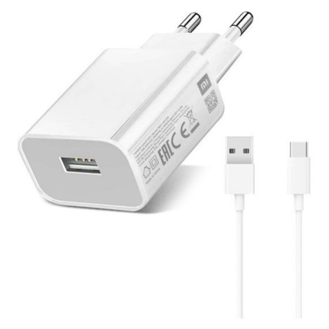 Sieťový nabíjací adaptér, 10 W, zásuvka USB, kábel USB typu C, Xiaomi, biely, z výroby