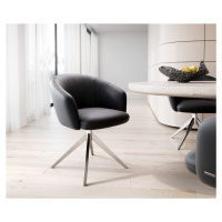 DELIFE Jedálenská stolička Caja-Flex s opierkami pravá koža čierna krížová podstava široká nerez