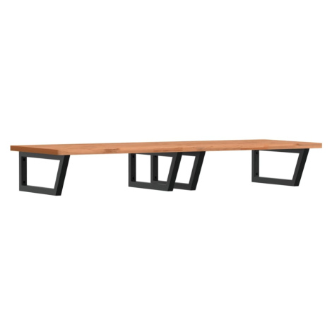 vidaXL Polica pod umývadlo nástenná oceľ a bukový masív