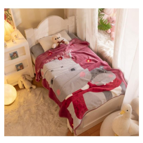 Ružová detská deka s hrochmi - 100x140 cm