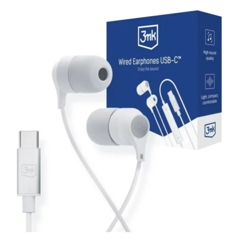 Slúchadlá 3MK Wired Earphones USB-C in-ear headphones white/white USB-C