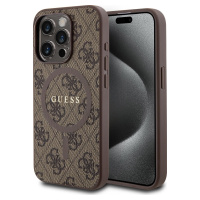 Guess 4G Kožený MagSafe Kryt prE iPhone 15 Pro Max , Hnedý