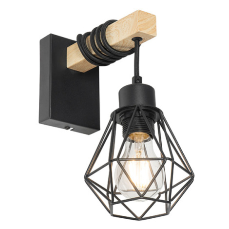 Rustikálna nástenná lampa čierna so drevom - Chon QAZQA