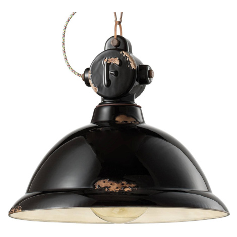 Závesná lampa C1710 z keramiky, čierna Ferro Luce