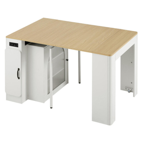 OKWISH KUCHYNSKÝ ostrovček 83/39,6–149,6/77 cm prírodná a biela rozkladací s kolieskami a LED os