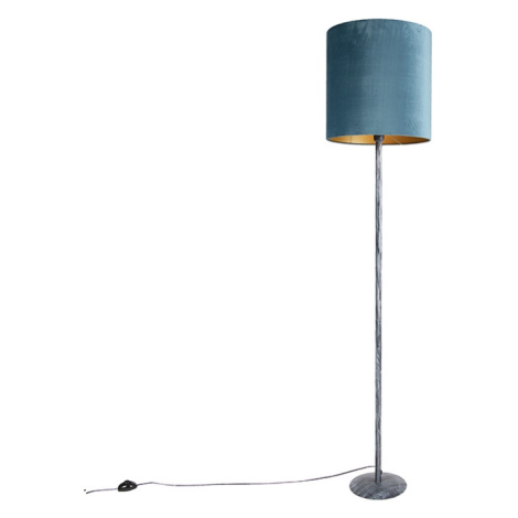 Stojaca lampa starožitný šedý velúrový odtieň modrá 40 cm - Simplo QAZQA