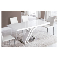 Estila Moderný obdĺžnikový rozkladací jedálenský stôl Brillante v lesklej bielej farbe s kovovou