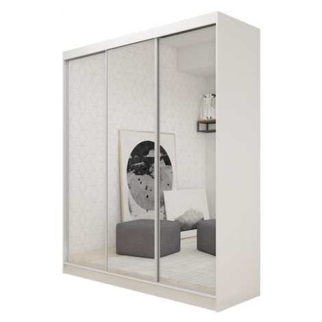 Expedo Skriňa s posuvnými dverami a zrkadlom ROBERTA, 180x216x61, biela