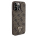 Guess PU 4G Strass Triangle Metal Logo Zadný Kryt pre iPhone 15 Pro Max Brown