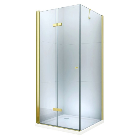 MEXEN/S - Sprchovací kút zalamovací Lima 80x90 cm, sklo číre, zlatý + vanička 856-080-090-50-00-