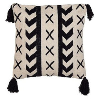 BELIANI, Bavlnený vankúš s geometrickým vzorom a strapcami 45 × 45 cm béžovo čierny DEADNETTLE, 