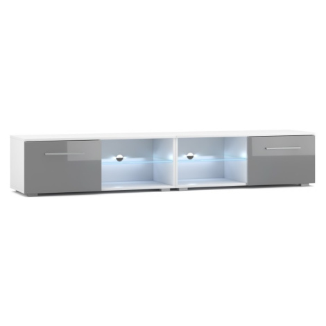 TV stolík Moon Double s LED osvetlením 200 cm biely mat/sivý lesk VIVALDI