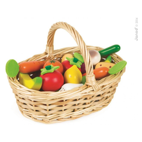 Drevená zelenina a ovocie v košíku Janod 24 ks pre deti od 2 rokov