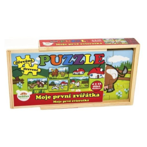 Puzzle drevené Moje prvé zvieratká 4x12 dielikov 20x14x3, 5cm v drevenej krabičke