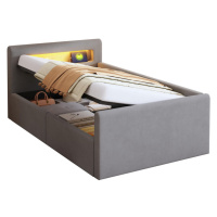 Redom ČALÚNENÁ posteľ 90/200 cm s LED osvetlením, nočným svetlom, USB portom a úložným priestoro
