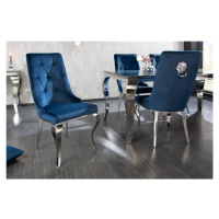 Estila Baroková dizajnová jedálenská stolička Glamour s chrómovou konštrukciou a modrým zamatový
