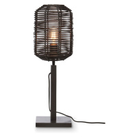 Čierna stolová lampa s ratanovým tienidlom (výška 45 cm) Tanami – Good&Mojo