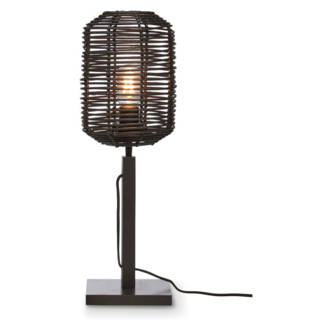 Čierna stolová lampa s ratanovým tienidlom (výška 45 cm) Tanami – Good&amp;Mojo Good&Mojo