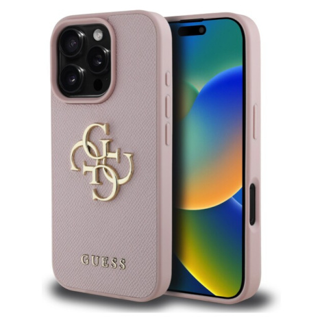 Guess PU Grained 4G Metal Logo Zadný Kryt pre iPhone 16 Pro Max Pink
