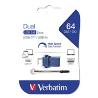 Verbatim USB flash disk OTG, USB 3.0, 64GB, Dual, modrý, 49967, USB A / USB C, s poutkem