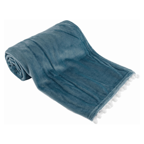 KONDELA Akra plyšová deka s brmbolcami 130x150 cm modrá Tempo Kondela