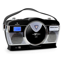 Auna RCD-70BL, retro rádio, FM, USB, CD, MP3, batéria, čierne