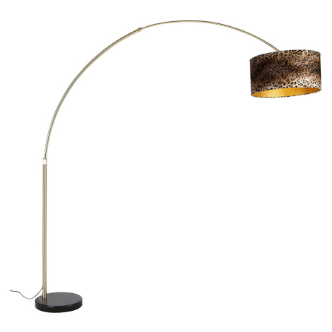 Moderná oblúková lampa mosadz čierny mramor základný odtieň leopard 50 cm -XXL QAZQA