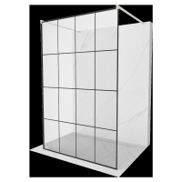 Mexen Kioto, sprchová zástena Walk-In 150 x 200 cm, 8mm sklo čierny vzor, brúsená oceľ profil,  