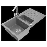 Mexen Matias, granitový drez 900x505x200 mm, 1,5-komorový a chrómová batéria Rita, šedá, 6502-71