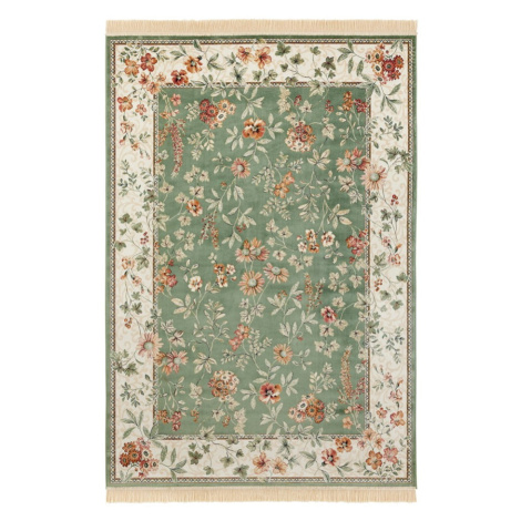 Zelený/krémovobiely koberec z viskózy 195x300 cm Oriental – Nouristan
