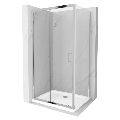 MEXEN/S - Apia obdĺžnikový sprchový kút 130x90, transparent, chróm + vanička 840-130-090-01-00-4