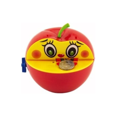 Pokladnička červené jablko s červíkom na kľúčik plast 11x10cm Teddies