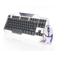 E-blue Auroza, sada klávesnica s optickou hráčskou myšou, US, herná, drátová (USB), biela