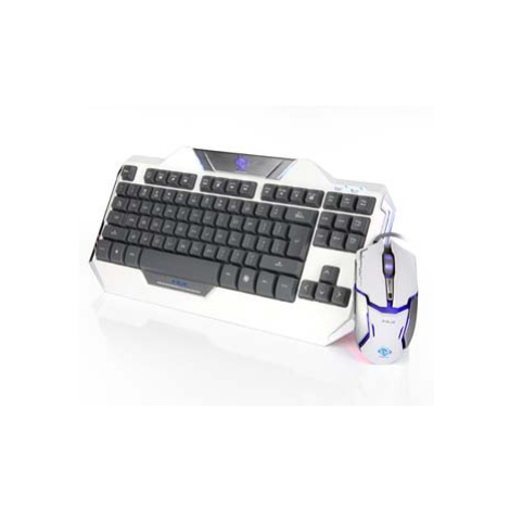 E-blue Auroza, sada klávesnica s optickou hráčskou myšou, US, herná, drátová (USB), biela