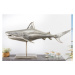 Estila Dizajnová strieborná dekorácia žralok Perry z kovovej zlatiny 103cm