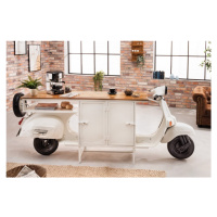 Estila Dizajnový barový pult Scooter s úložným priestorom z kovu bielej farby a s masívnou mango