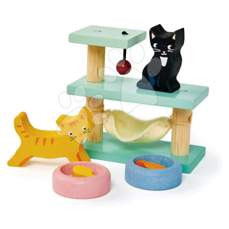 Drevené mačičky Pet Cats Set Tender Leaf Toys s hracím kútikom a miskami